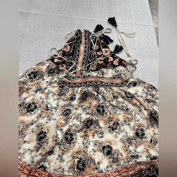 [S]Free People Casablanca White Pink Black Floral Print Tassel Tie Slip Dress - Picture 6 of 11